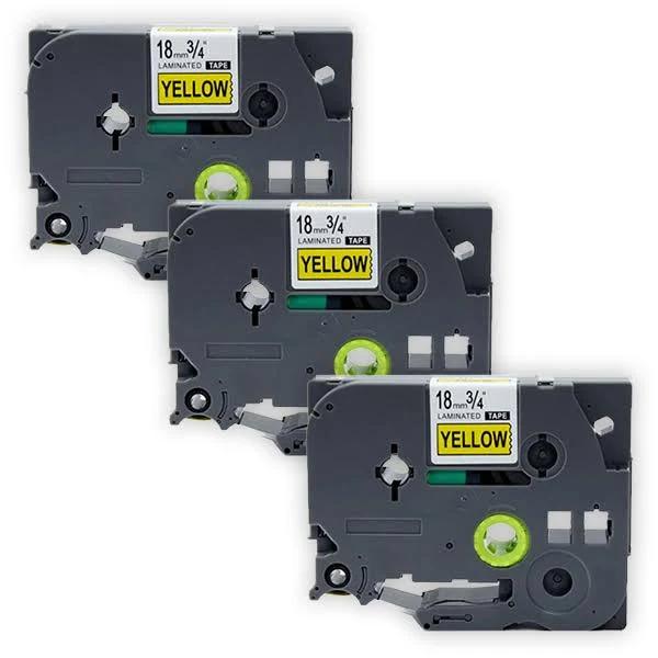 Compatible 3 x PTD610BT Tape Brother PT-D610BT 18mm Black Text On Yellow Laminated Tape - 8 Meters