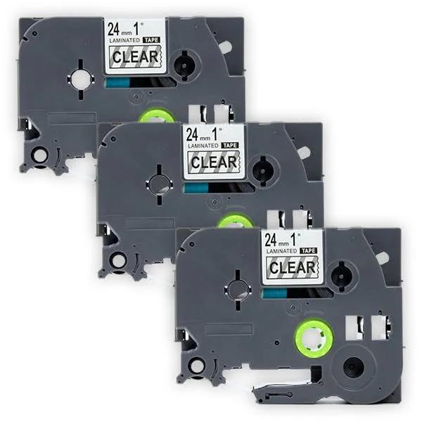 Compatible 3 x PTD610BT Tape Brother PT-D610BT 24mm Black Text On Clear Laminated Tape - 8 Meters