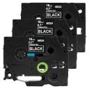 Compatible 3 x PTD800W Tape Brother PT-D800W 18mm White Text On Black Laminated Tape - 8 Meters