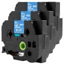 Compatible 3 x PTD800W Tape Brother PT-D800W 24mm White Text On Blue Laminated Tape - 8 Meters