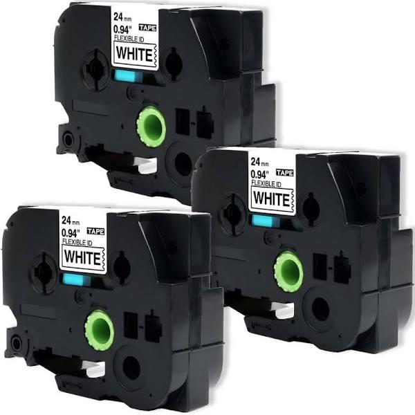 Compatible 3 x PTP910BT Tape Brother PT-P910BT 24mm Black Text On White Flexible ID Laminated Tape - 8 Metres