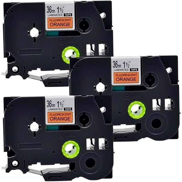 Compatible 3 x PTP950NW Tape Brother PT-P950NW 36mm Black Text On Orange Fluorescent Laminated Tape
