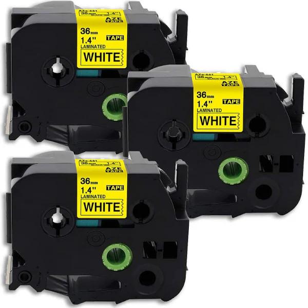 Compatible 3 x PTP950NW Tape Brother PT-P950NW 36mm Black Text On Yellow Laminated Tape