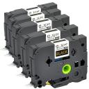 Compatible 5 x PT-1750 Tape Brother PT1750 12mm Gold Text On Black Laminated Tape - 8 Meters