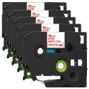 Compatible 5 x PT-2430PC Tape Brother PT2430PC 18mm Red Text On White Fabric Tape - 3 Meters