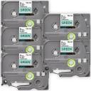 Compatible 5 x PT-9200DX Brother PT9200DX P-Touch Tape 9mm Black Text On Green Tape