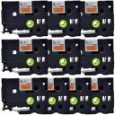 Compatible 5 x PT-9600 Tape Brother PT9600 6mm Black Text On Green Laminated Tape - 8 Meters