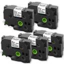 Compatible 5 x PT-D800W Tape Brother PTD800W 18mm Black Text On White Fabric Tape - 3 Meters