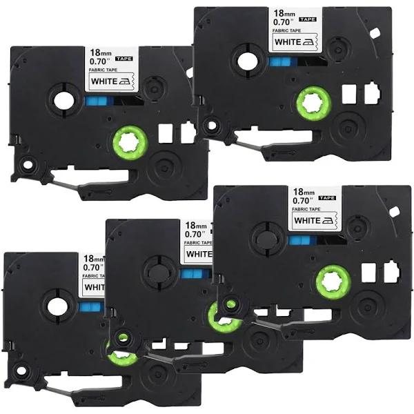 Compatible 5 x PT-D800W Tape Brother PTD800W 18mm Black Text On White Fabric Tape - 3 Meters