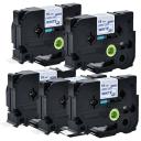 Compatible 5 x PT-D800W Tape Brother PTD800W 18mm Blue Text On White Fabric Tape - 3 Meters