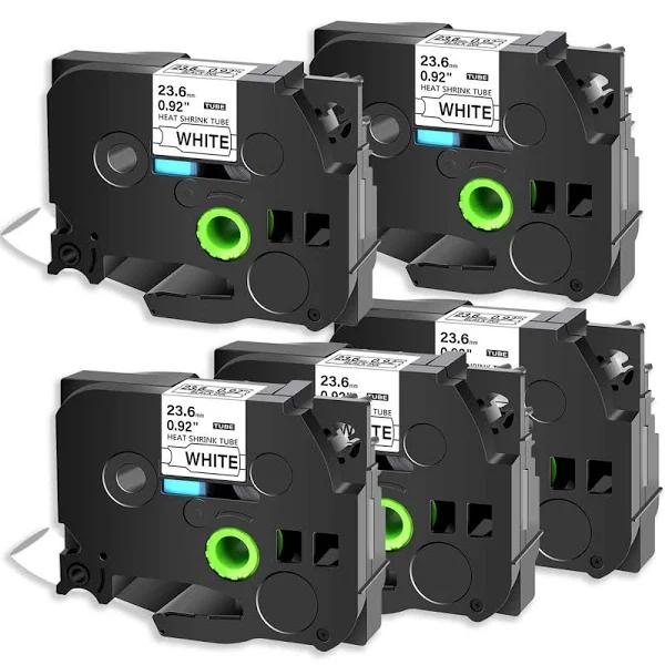 Compatible 5 x PT-D800W Tape Brother PTD800W 23.6mm Black Text On White Heat Shrink Tube Tape