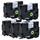 Compatible 5 x PT-E550WVP Tape Brother PTE550WVP 18mm Blue Text On White Fabric Tape - 3 Meter