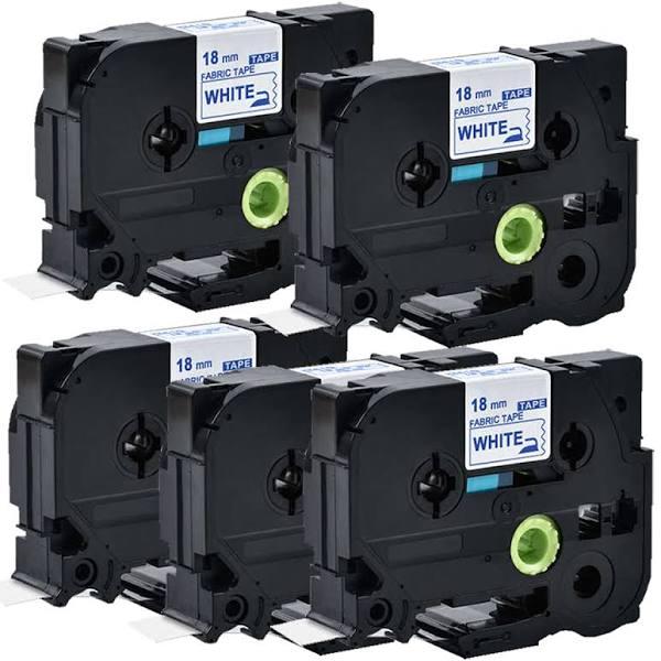 Compatible 5 x PT-E550WVP Tape Brother PTE550WVP 18mm Blue Text On White Fabric Tape - 3 Meter