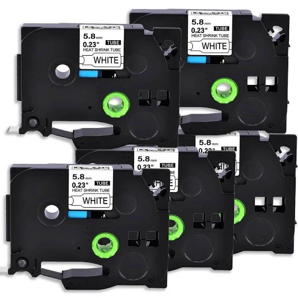 Compatible 5 x PT-P700 Tape Brother PTP700 5.8mm Black Text On White Heat Shrink Tube Tape