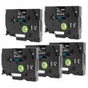 Compatible 5 x PT1230PC Tape Brother PT-1230PC 6mm White Text On Black Laminated Tape - 8 Meters