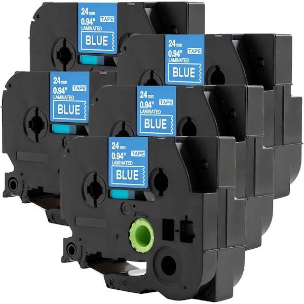 Compatible 5 x PT1650 Tape Brother PT-1650 24mm White Text On Blue Laminated Tape - 8 Meters