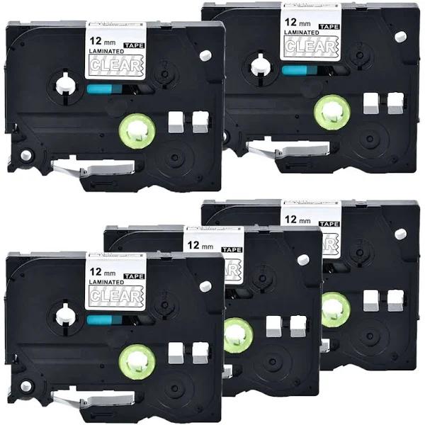 Compatible 5 x PT2400 Tape Brother PT-2400 12mm White Text On Clear Laminated Tape - 8 Meters