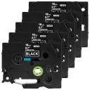 Compatible 5 x PT3600 Tape Brother PT-3600 18mm White Text On Black Laminated Tape - 8 Meters