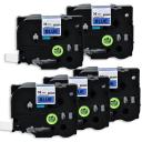 Compatible 5 x PT9700PC Tape Brother PT-9700PC 36mm Black Text On Blue Laminated Tape