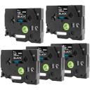 Compatible 5 x PTD400 Tape Brother PT-D400 12mm Black Text On Silver Laminated Tape