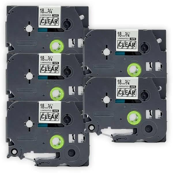 Compatible 5 x PTD610BT Tape Brother PT-D610BT 18mm Black Text On Clear Laminated Tape - 8 Meters