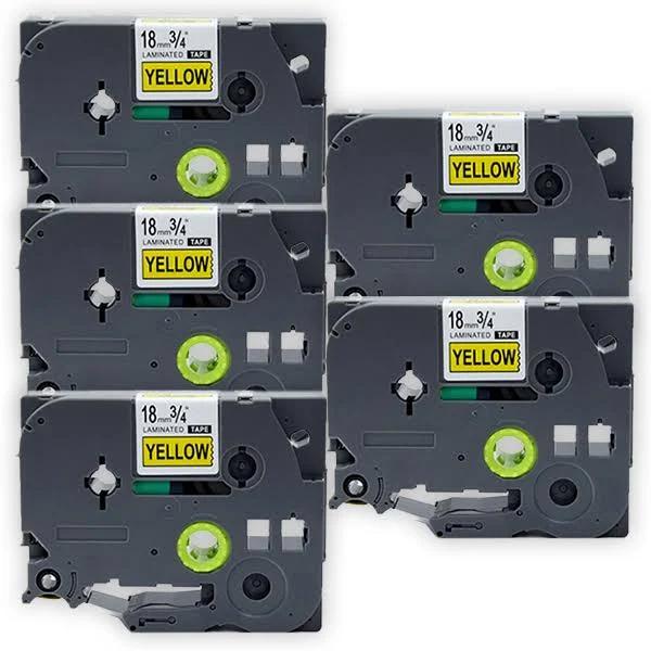 Compatible 5 x PTD610BT Tape Brother PT-D610BT 18mm Black Text On Yellow Laminated Tape - 8 Meters