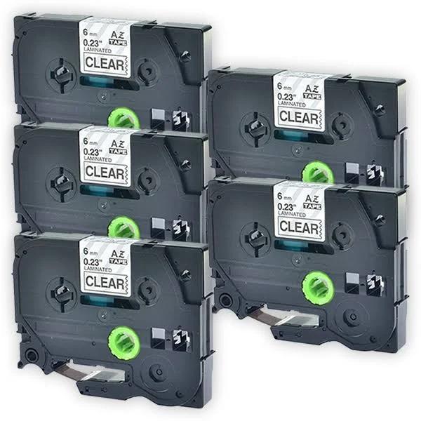 Compatible 5 x PTD610BT Tape Brother PT-D610BT 6mm Black Text On Clear Laminated Tape - 8 Meters