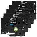 Compatible 5 x PTP910BT Tape Brother PT-P910BT 18mm White Text On Black Laminated Tape - 8 Meters