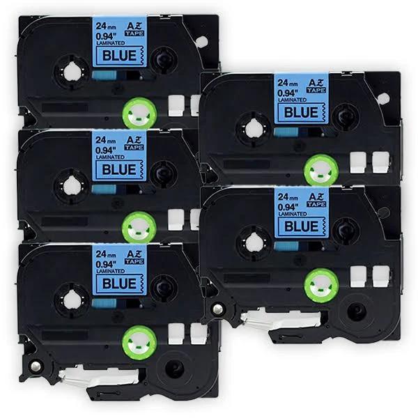 Compatible 5 x PTP910BT Tape Brother PT-P910BT 24mm Black Text On Blue Laminated Tape - 8 Meters
