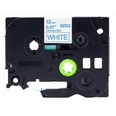 Compatible PT-D610BT Tape Brother PTD610BT P-Touch 12mm Blue Text On White Laminated Tape - 8 Meters