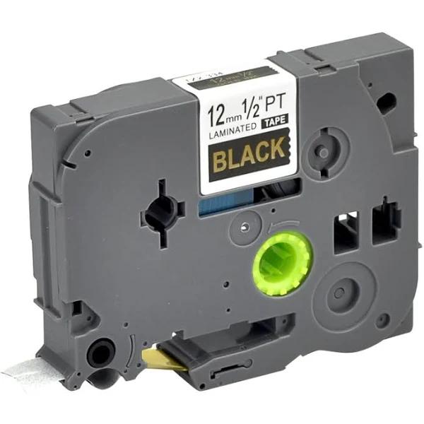 Compatible PT-P910BT Tape Brother PTP910BT 12mm Gold Text On Black Laminated Tape - 8 Meters