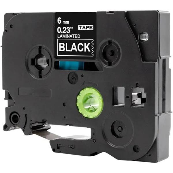 Compatible PTP910BT Tape Brother PT-P910BT 6mm White Text On Black Laminated Tape - 8 Meters