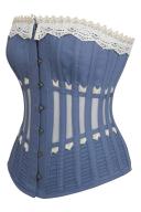 Corset Story Historically Inspired Blue Longline Corset with Lace and Ribbing blue