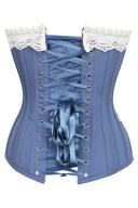 Corset Story Historically Inspired Blue Longline Corset With Lace and Ribbing Blue
