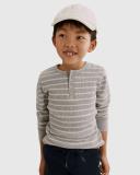 Country Road Boys Organically Grown Cotton Stripe Waffle Henley Top Grey Marle in Size 10