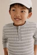 Country Road Boys Organically Grown Cotton Stripe Waffle Henley Top Grey Marle in Size 10