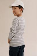 Country Road Boys Organically Grown Cotton Stripe Waffle Henley Top Grey Marle in Size 6