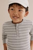 Country Road Boys Organically Grown Cotton Stripe Waffle Henley Top Grey Marle in Size 6