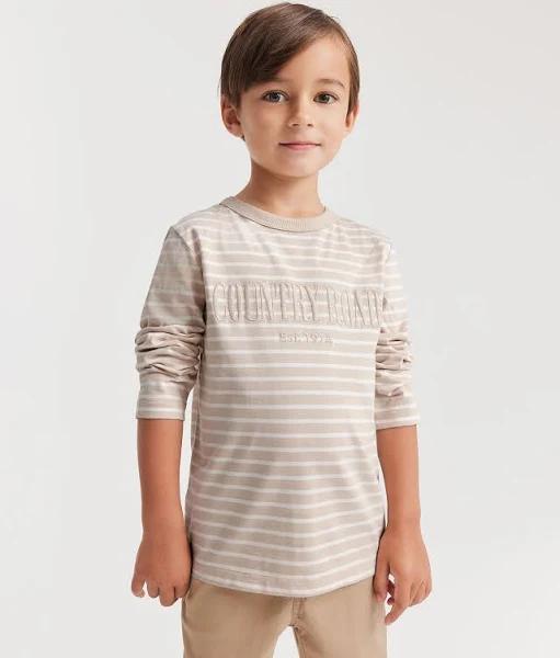 Country Road Boys Verified Australian Long Sleeve Heritage T-Shirt Sand Strp Marsh in Size 7 | 100% Cotton