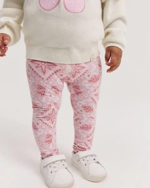 Country Road Girls Organically Grown Cotton Blend Stamp Print Legging Faded Pink in Size 3-6 Months