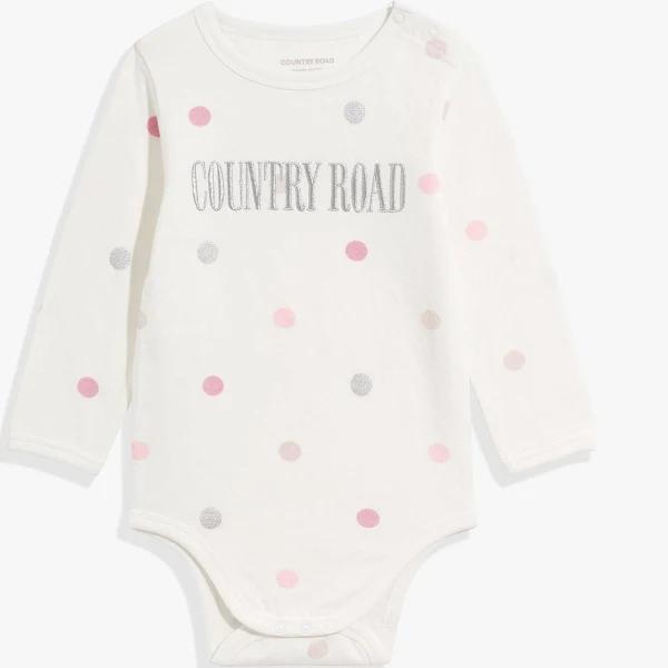 Country Road Girls Organically Grown Heritage Long Sleeve Bodysuit Metallic Spot Marsh in Size 12-18 Months | 100% Cotton