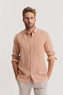 Country Road Men's Regular Fit Organically Grown Stripe Shirt Ginger in Size 2XL | 100% Organic Linen