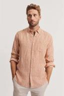 Country Road Men's Regular Fit Organically Grown Stripe Shirt Ginger in Size 2XL | 100% Organic Linen