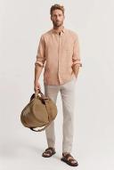Country Road Men's Regular Fit Organically Grown Stripe Shirt Ginger in Size 2XL | 100% Organic Linen