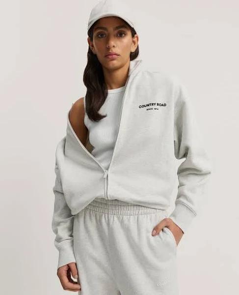 Country Road Women's Australian Full Zip Sweat Top Light Grey Marle in Size 2XS | 100% Cotton