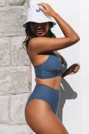 Cupshe Blue Front Bralette and Asymmetric High Waist Set - Blue,S