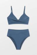 Cupshe Blue Front Bralette and Asymmetric High Waist Set - Blue,S