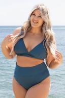 Cupshe Release Happiness Ruched V-Neck Bralette & Banded High Waist Bikini Set - Blue,XS