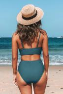 Cupshe Twist Bralette & Spliced High Waist Bikini Set - Teal,S