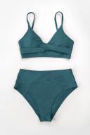 Cupshe Twist Bralette & Spliced High Waist Bikini Set - Teal,S